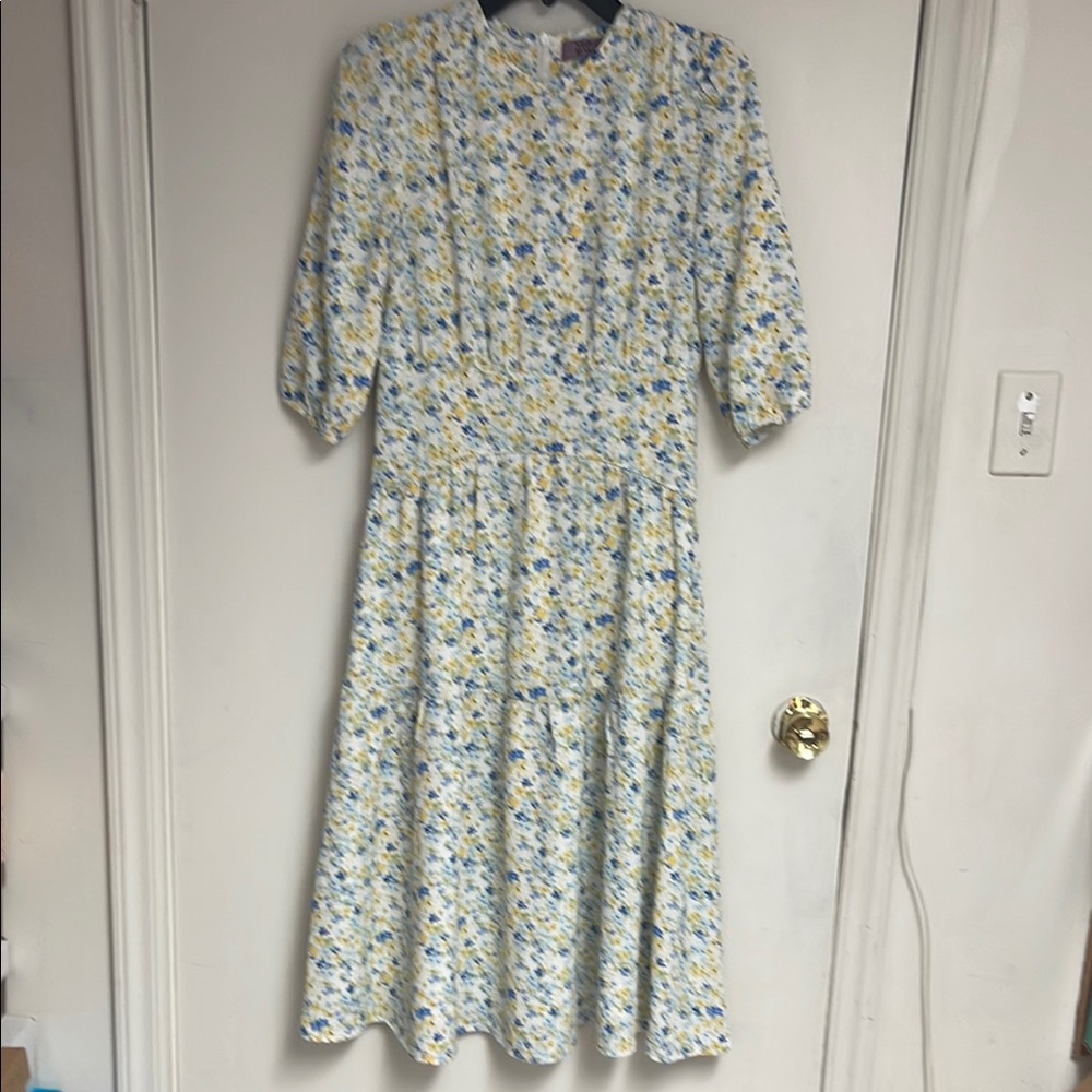 NWOT MAXI Floral Dress in Blue and Yellow for girls size 14